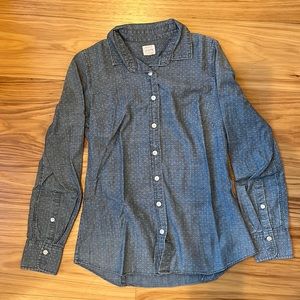 J. Crew Denim Button Down w white polka dots